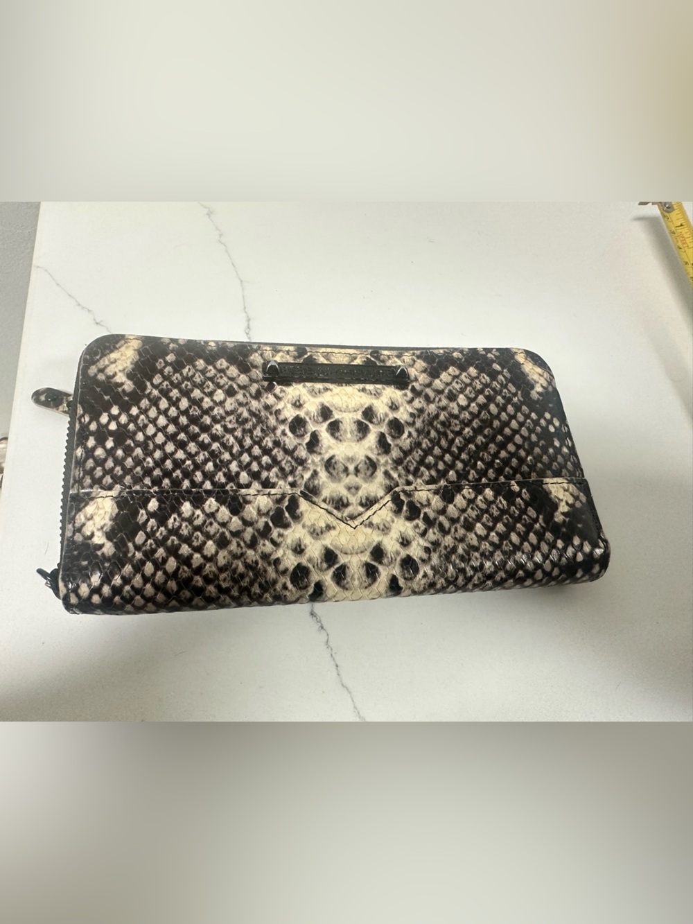 Rebecca Minkoff Black & Cream Snake-Print  Zip Wallet